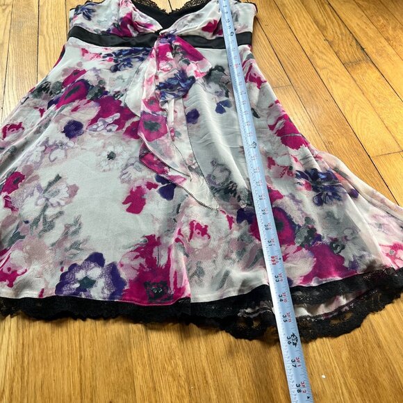 Karen Millen Babydoll Size 8 Black White Pink Silk Floral Lace Trim Sleeveless D - Picture 9 of 15